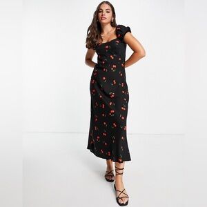 Cap Sleeve ASOS brand Cherry Print Midi Dress